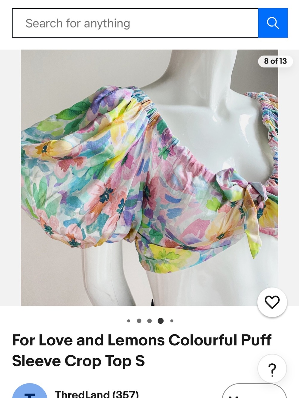 For Love And Lemons Pastel Floral Puff-Sleeve Tie-Front Crop Top